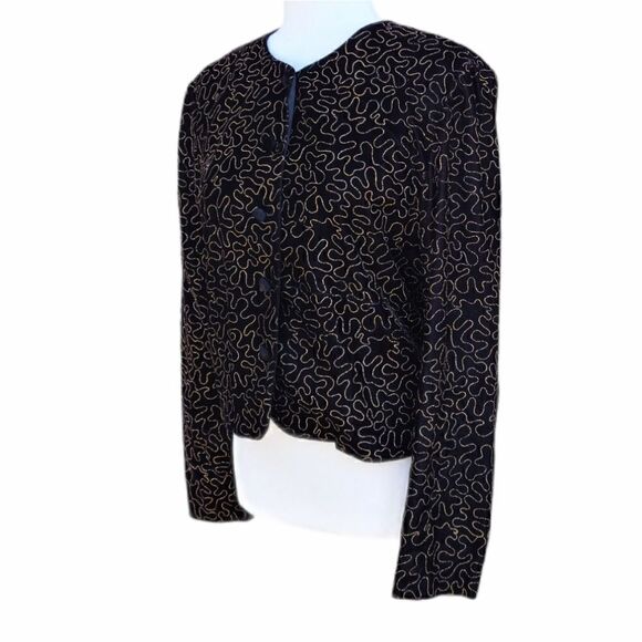 Norton McNaughton Black Velvet Gold Detail Blazer - Picture 5 of 13